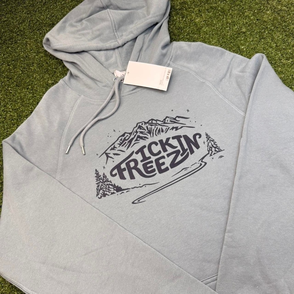 NWT Frickin Freezin blue‎ hoodie Pullover Winter Snow Mountains Ski womens Small